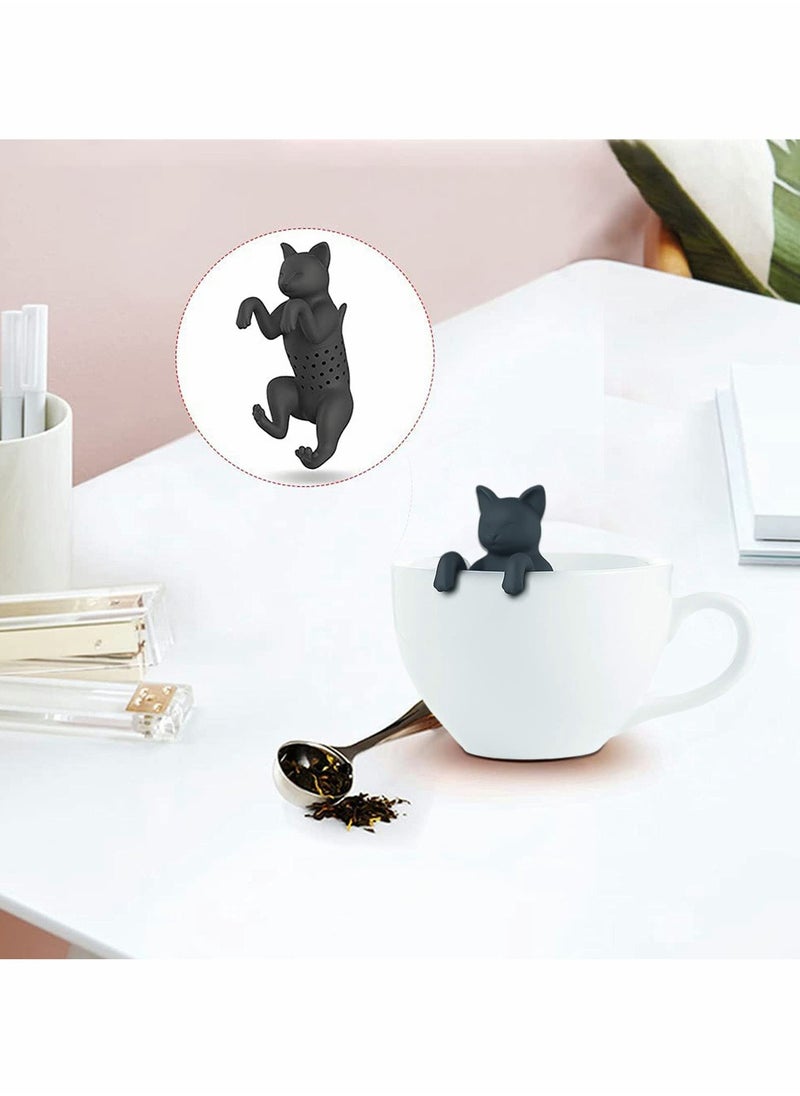 KASTWAVE - Cat Tea Infuser, Tea Infuser, Silicone Tea Strainer, Tea Filter,Tea Ball,   Cat Shape, Tea Filter, Reusable Cartoon Tea Strainer, 100% BPA (Grey and Black) Pack of 2 - Image 1