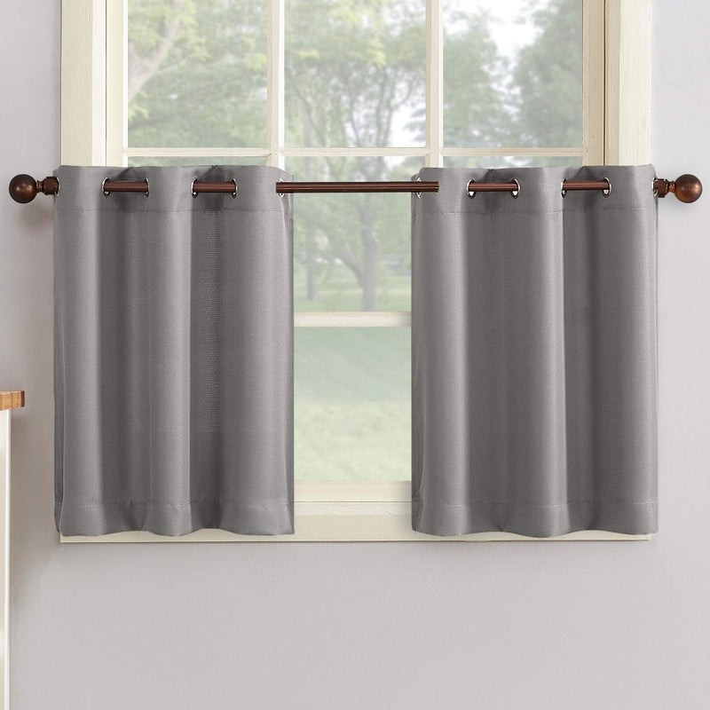 No. 918 Montego Casual Textured Semi-Sheer Grommet Kitchen Curtain Tier Pair  56"" x 36""  Nickel - Image 3