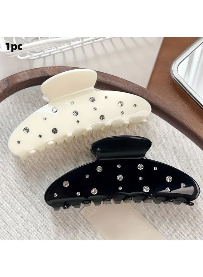 Black Rhinestone Decorated Large Shark Tooth Hair Claw For Ponytail Updo Buns Heavy Duty Hair Accessory - Image 1