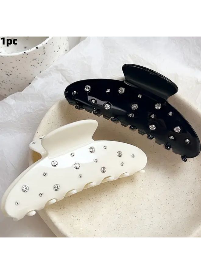 Black Rhinestone Decorated Large Shark Tooth Hair Claw For Ponytail Updo Buns Heavy Duty Hair Accessory - Image 2