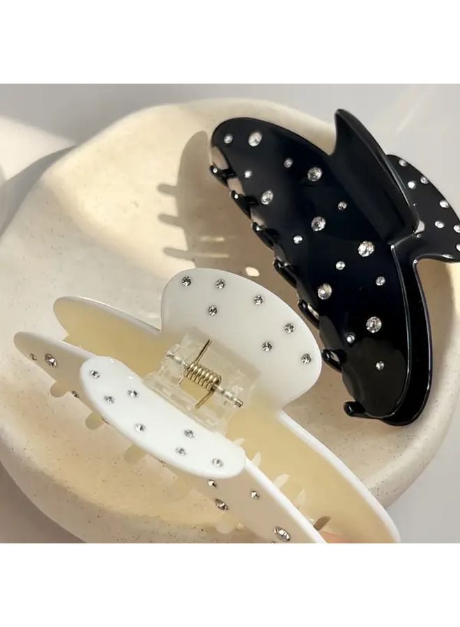 Black Rhinestone Decorated Large Shark Tooth Hair Claw For Ponytail Updo Buns Heavy Duty Hair Accessory - Image 5