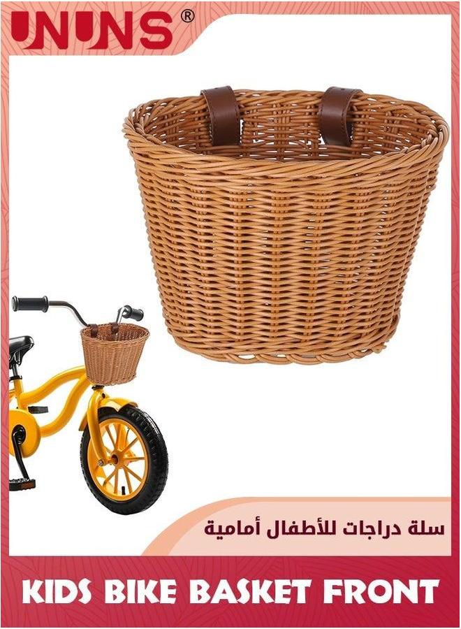 يو إن يو إن أس Kids Bike Basket Front,Front Bicycle Baskets For Kids,Small Wicker Boys and Girls,Toddler Scooter Handlebar Basket,21x16x16cm,Brown - Image 1