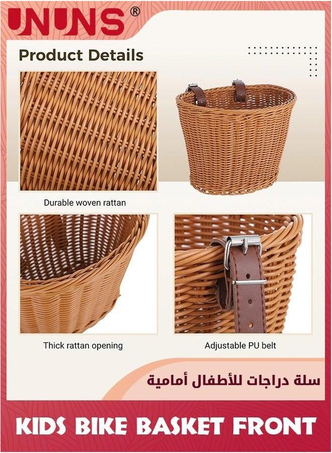 يو إن يو إن أس Kids Bike Basket Front,Front Bicycle Baskets For Kids,Small Wicker Boys and Girls,Toddler Scooter Handlebar Basket,21x16x16cm,Brown - Image 2