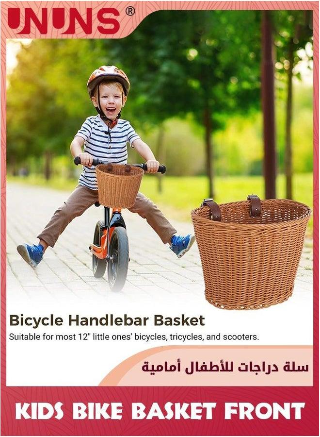 يو إن يو إن أس Kids Bike Basket Front,Front Bicycle Baskets For Kids,Small Wicker Boys and Girls,Toddler Scooter Handlebar Basket,21x16x16cm,Brown - Image 3