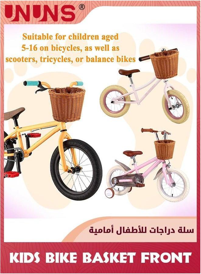يو إن يو إن أس Kids Bike Basket Front,Front Bicycle Baskets For Kids,Small Wicker Boys and Girls,Toddler Scooter Handlebar Basket,21x16x16cm,Brown - Image 4
