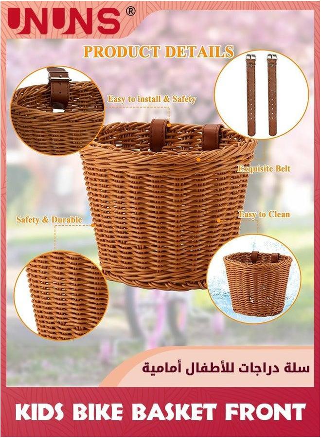يو إن يو إن أس Kids Bike Basket Front,Front Bicycle Baskets For Kids,Small Wicker Boys and Girls,Toddler Scooter Handlebar Basket,21x16x16cm,Brown - Image 5