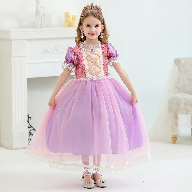 Yosbabe Princess Rapunzel Dress up Accessories Rapunzel Crown Necklace Gloves Bracelet Ring Earrings Cosplay Dress up Accessories for Girls (purple2) - Image 2