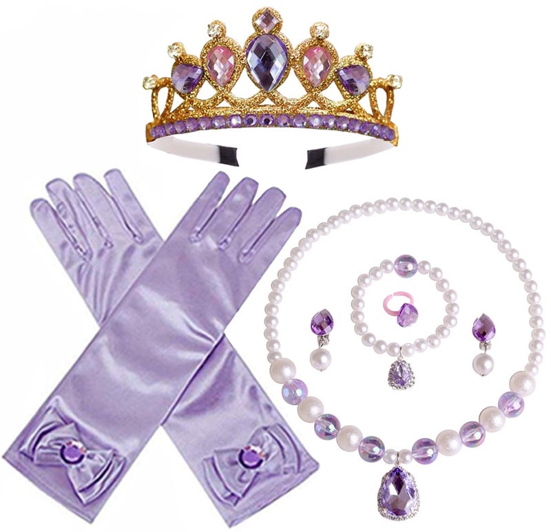 Yosbabe Princess Rapunzel Dress up Accessories Rapunzel Crown Necklace Gloves Bracelet Ring Earrings Cosplay Dress up Accessories for Girls (purple2) - Image 1