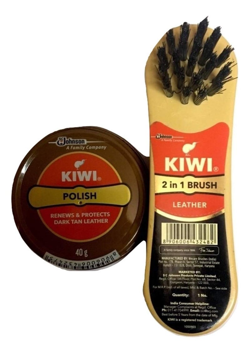 Kiwi by Be The Bestest Kiwi Shoe Polish Paste B 02 fl oz 1 Dark Tan with Kiwi Leather Shine Brush - Image 2