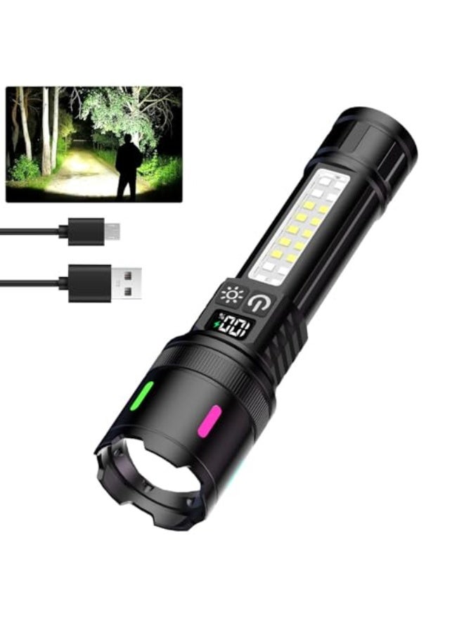 Rechargeable Torch Light for Home - 10000 Lumens LED Flashlight with Adjustable Beam Range (3-100 Meters), Type-C Charging, 3 Modes, COB Side Light - Image 1