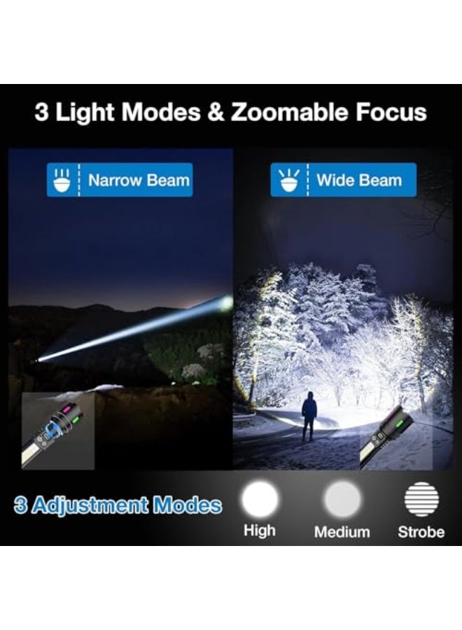 Rechargeable Torch Light for Home - 10000 Lumens LED Flashlight with Adjustable Beam Range (3-100 Meters), Type-C Charging, 3 Modes, COB Side Light - Image 3