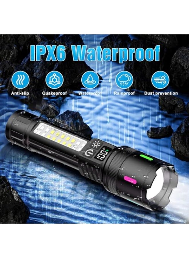 Rechargeable Torch Light for Home - 10000 Lumens LED Flashlight with Adjustable Beam Range (3-100 Meters), Type-C Charging, 3 Modes, COB Side Light - Image 4