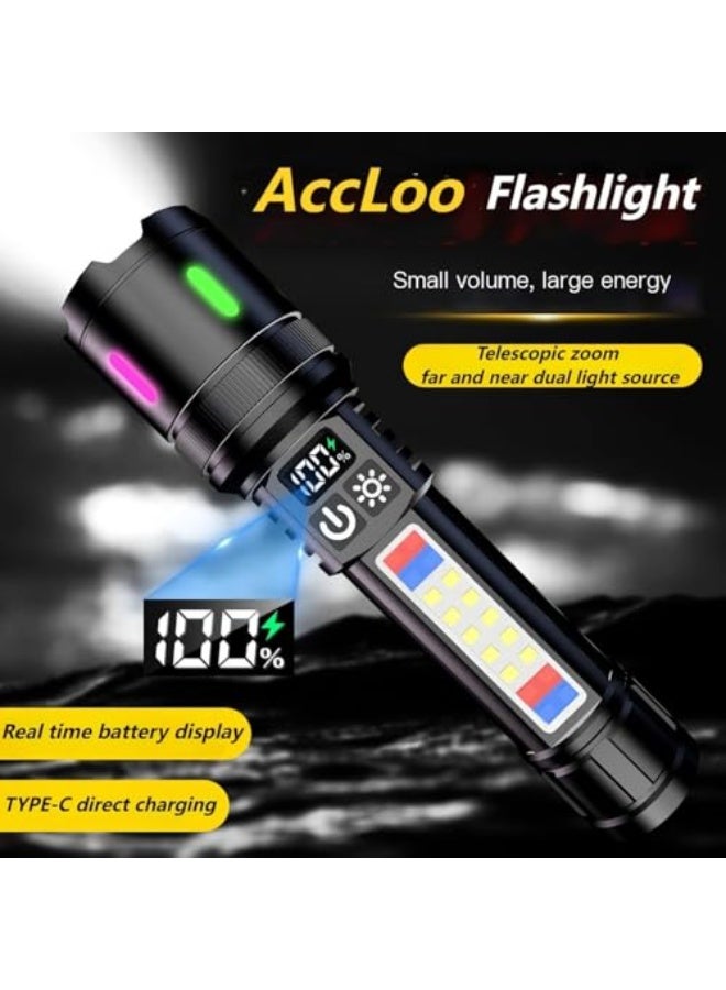 Rechargeable Torch Light for Home - 10000 Lumens LED Flashlight with Adjustable Beam Range (3-100 Meters), Type-C Charging, 3 Modes, COB Side Light - Image 2