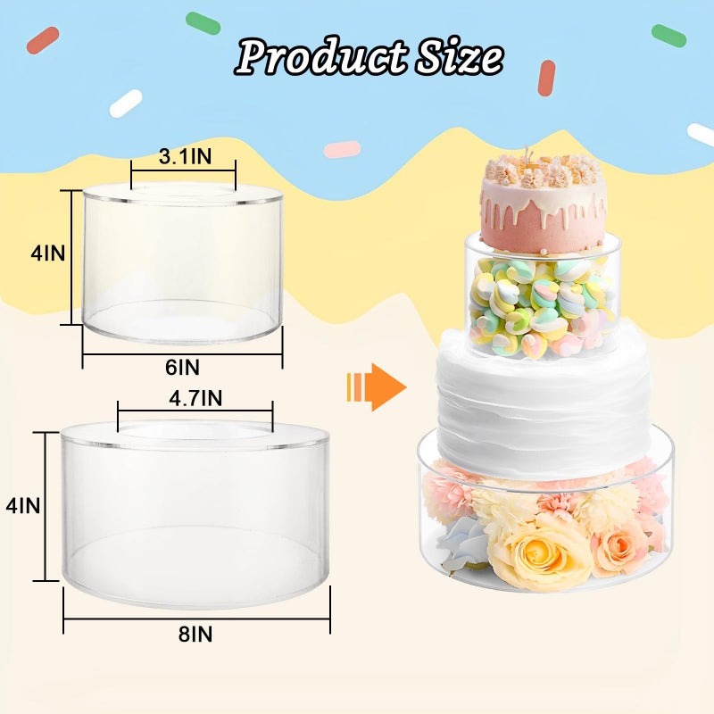 GBACHOOSE 2PCS Acrylic Cake Stand 6'' 8'' Clear Cake Stand, Acrylic Cake Separators Fillable Cake Stands Round 2 Tier for Dessert Wedding Birthday Party - Image 2