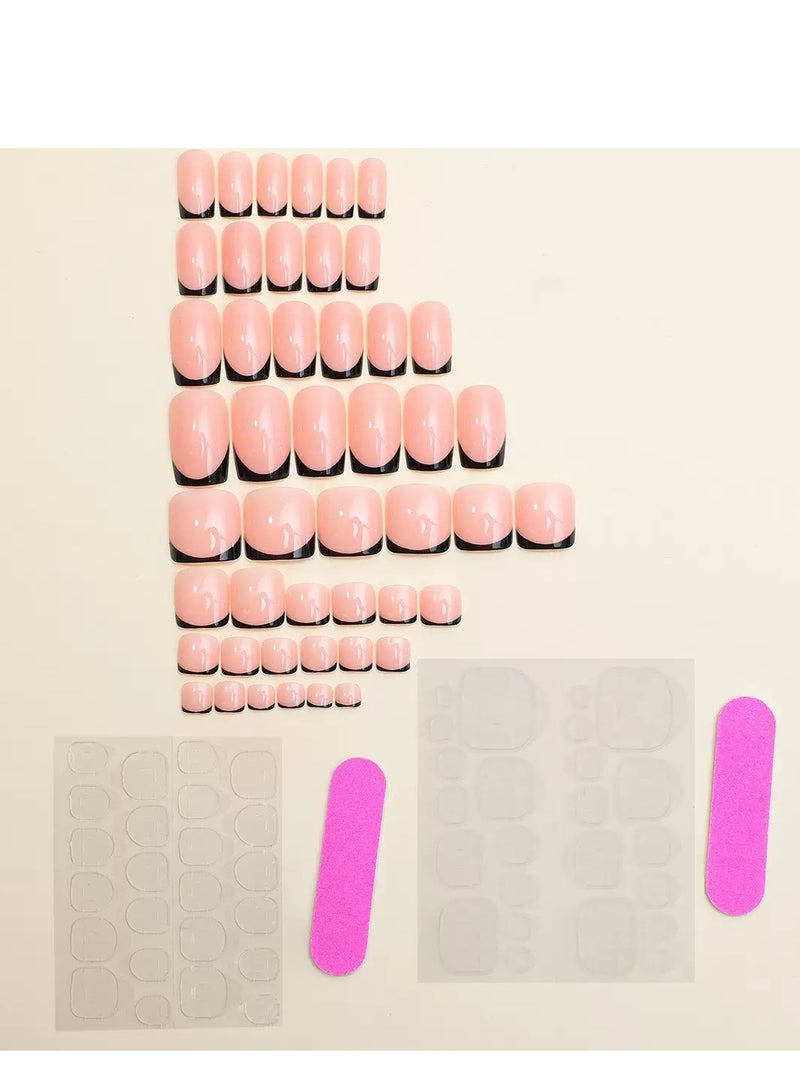 SYNSYB French Tip Press On Nails - Package Soft Gel French false Nails Short, Salon-quality Press On Nails, Seamless Glue-on Nails for Woman Nail Art Manicure - Image 2