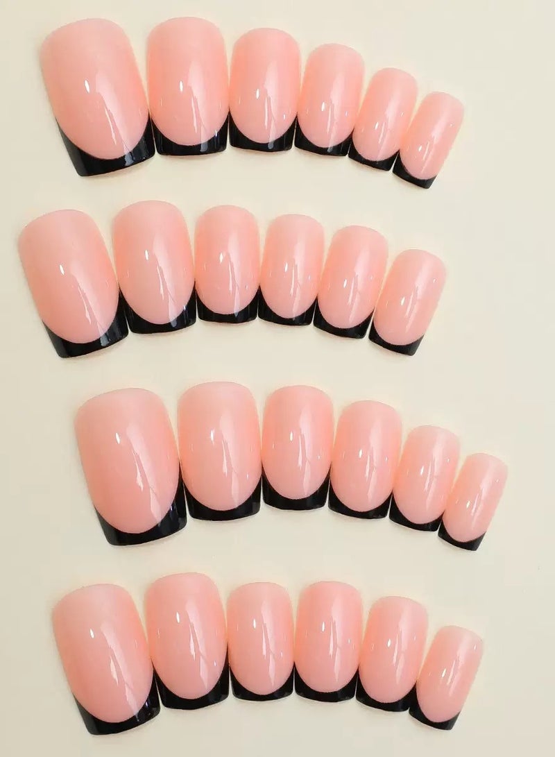 SYNSYB French Tip Press On Nails - Package Soft Gel French false Nails Short, Salon-quality Press On Nails, Seamless Glue-on Nails for Woman Nail Art Manicure - Image 3