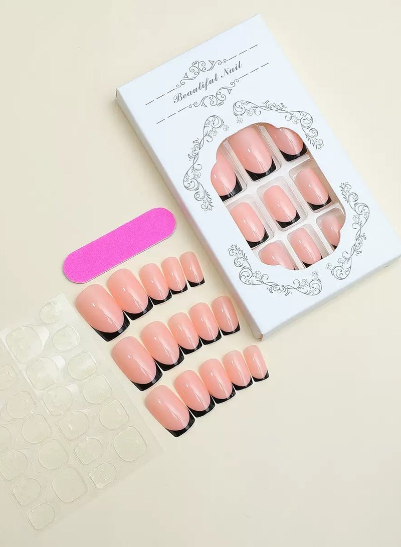 SYNSYB French Tip Press On Nails - Package Soft Gel French false Nails Short, Salon-quality Press On Nails, Seamless Glue-on Nails for Woman Nail Art Manicure - Image 4