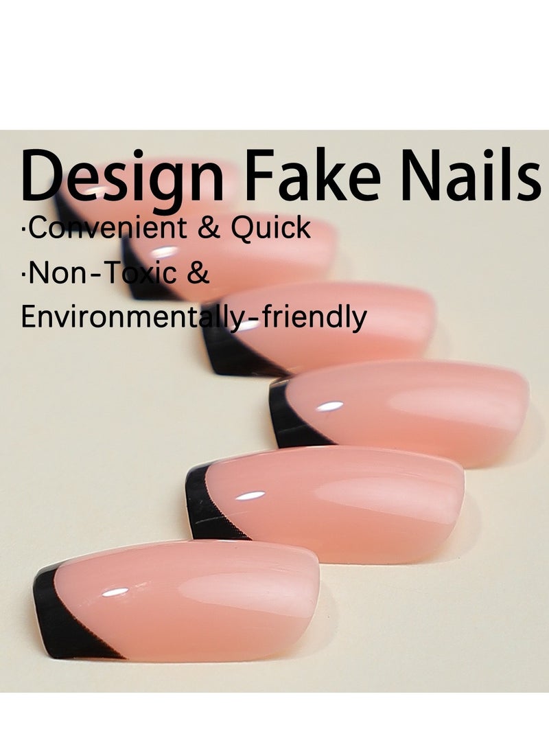 SYNSYB French Tip Press On Nails - Package Soft Gel French false Nails Short, Salon-quality Press On Nails, Seamless Glue-on Nails for Woman Nail Art Manicure - Image 5