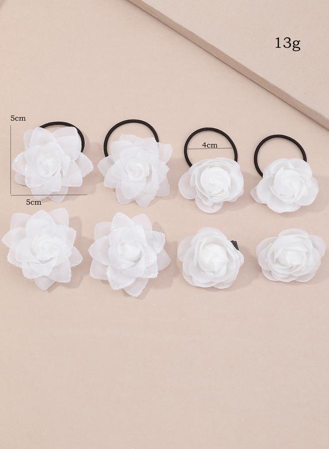 Take Two Set of 8 - 3D Floral Decor Hair Clip and Ties - Image 2