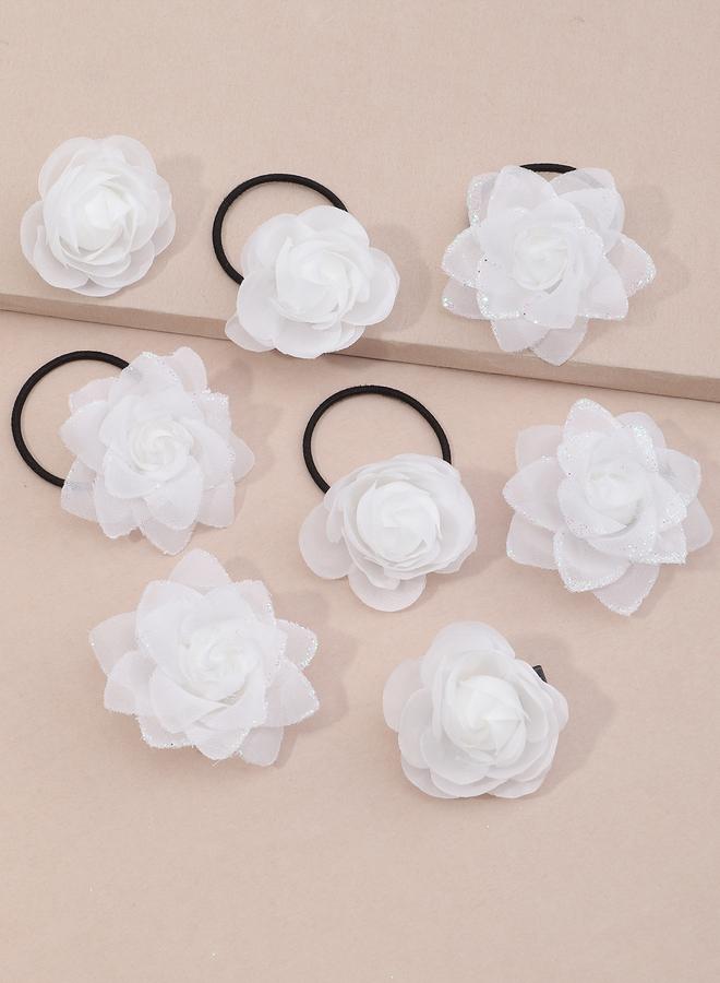 Take Two Set of 8 - 3D Floral Decor Hair Clip and Ties - Image 4
