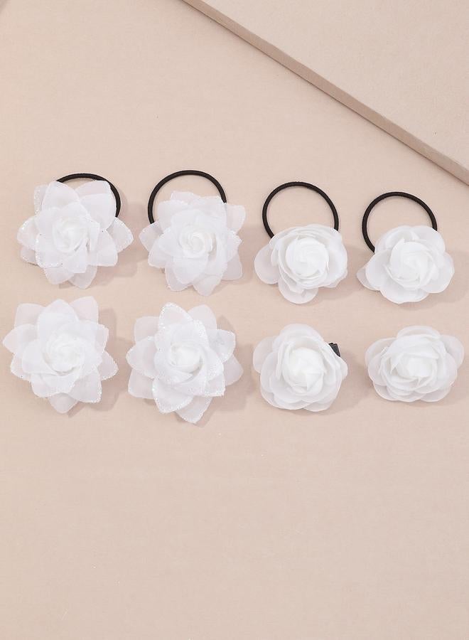 Take Two Set of 8 - 3D Floral Decor Hair Clip and Ties - Image 3