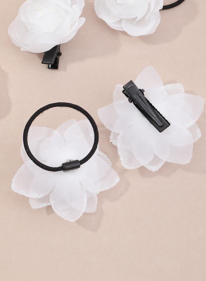 Take Two Set of 8 - 3D Floral Decor Hair Clip and Ties - Image 5