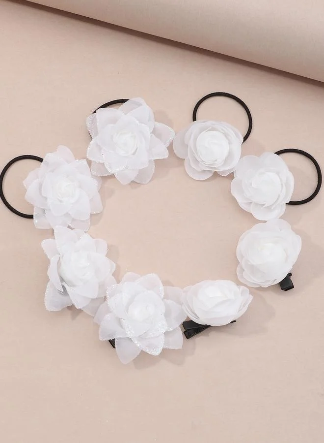 Take Two Take Two Set of 8 - 3D Floral Decor Hair Clip and Ties