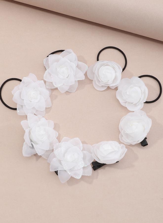 Take Two Set of 8 - 3D Floral Decor Hair Clip and Ties - Image 1