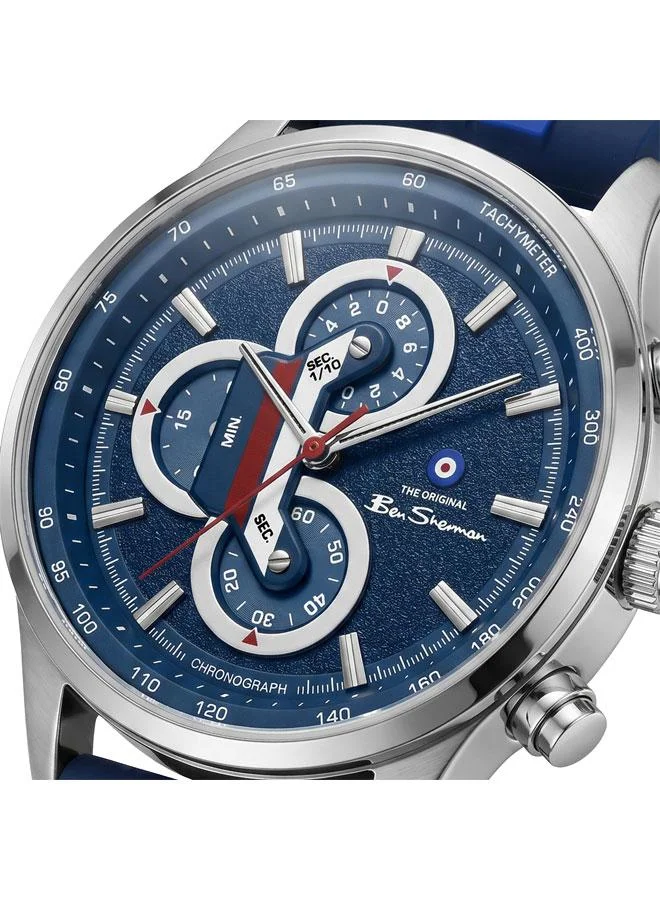 بين شيرمان Brighton Blue Dial Blue Silicone Strap Chronograph Watch for Men, 43.5mm