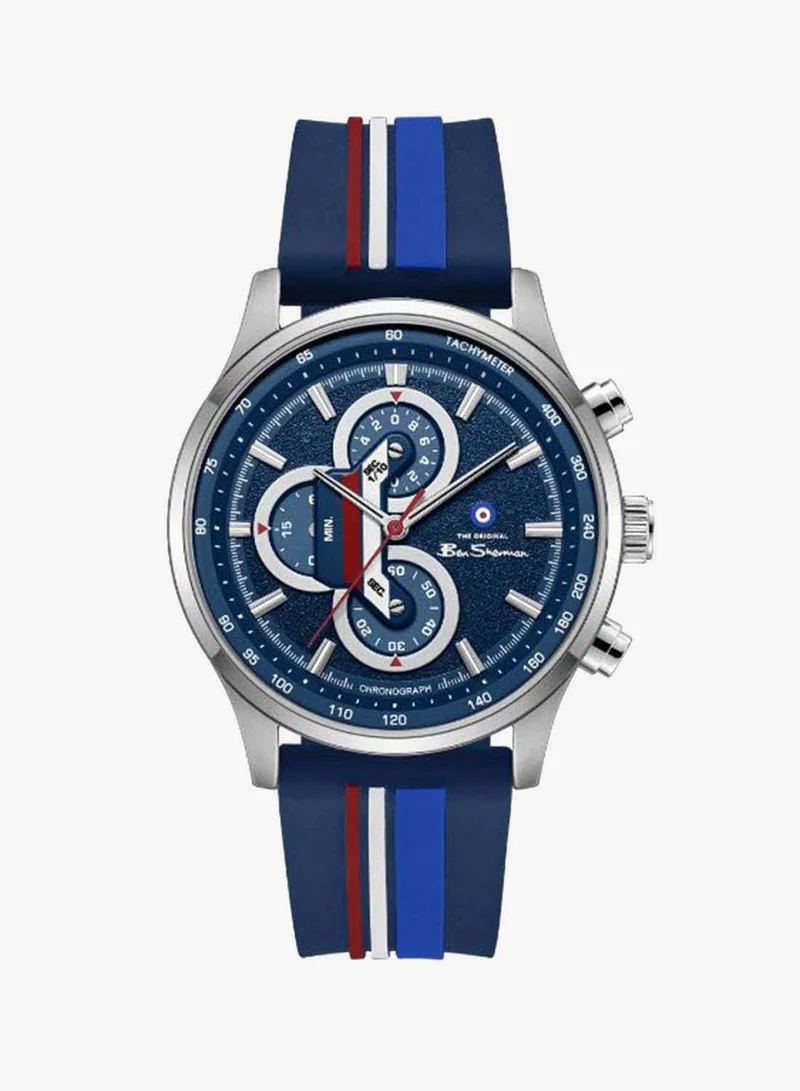Ben Sherman Brighton Blue Dial Blue Silicone Strap Chronograph Watch for Men, 43.5mm