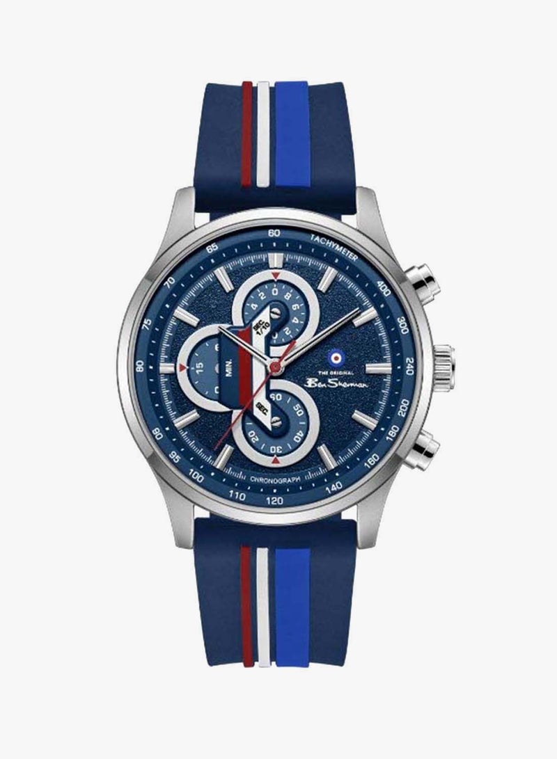 Ben Sherman Brighton Blue Dial Blue Silicone Strap Chronograph Watch for Men, 43.5mm - Image 1