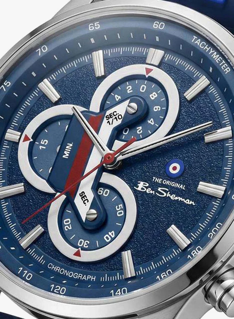 Ben Sherman Brighton Blue Dial Blue Silicone Strap Chronograph Watch for Men, 43.5mm
