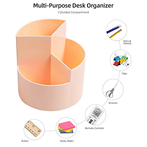 EDENMS Desk Pencil Pen Holder, 3 Slots 360-Degree Spinning Organizers, Desktop Storage Stationery Supplies, Cute Cup Pot for Office, School, Art Supply, Kids - Pink - Image 3