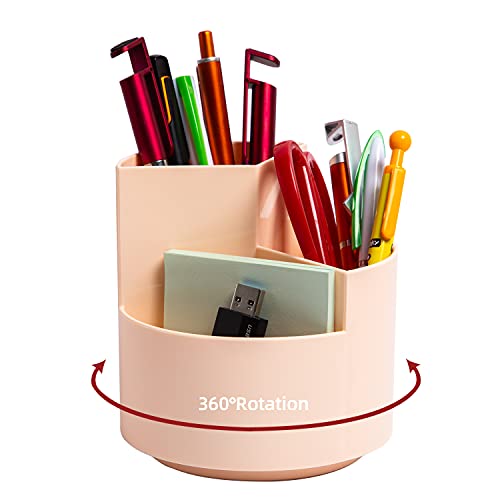 EDENMS Desk Pencil Pen Holder, 3 Slots 360-Degree Spinning Organizers, Desktop Storage Stationery Supplies, Cute Cup Pot for Office, School, Art Supply, Kids - Pink - Image 1