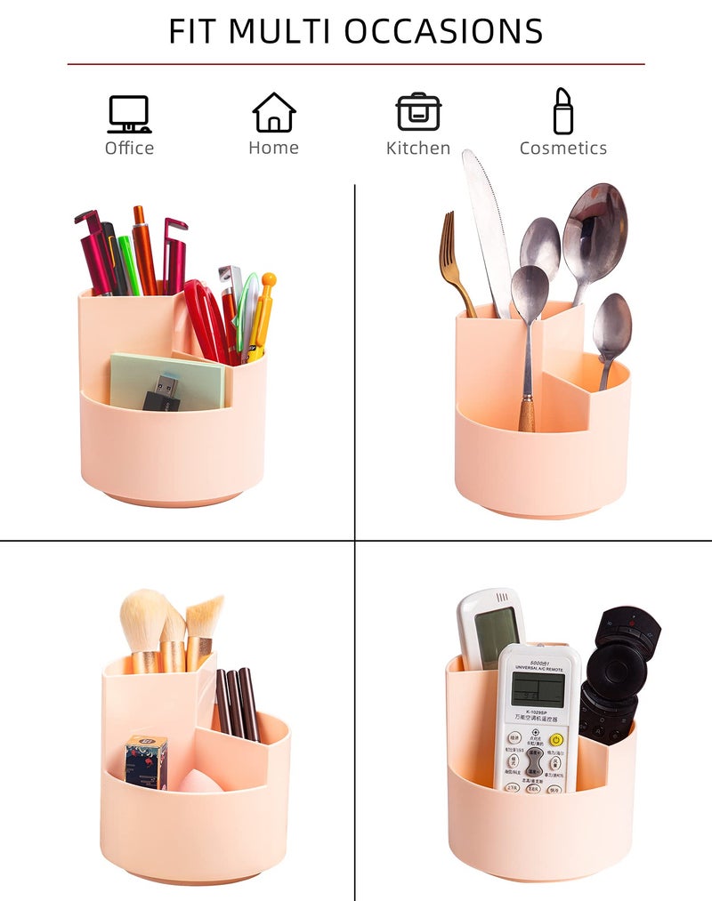 EDENMS Desk Pencil Pen Holder, 3 Slots 360-Degree Spinning Organizers, Desktop Storage Stationery Supplies, Cute Cup Pot for Office, School, Art Supply, Kids - Pink - Image 5