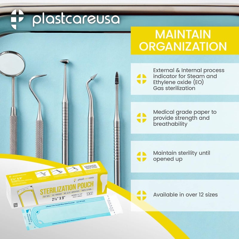 PlastCare USA Store 1000 2.25 x 9 Dental Sterilization Pouches, Sterilizer Autoclave Bags for Sterilizing Instruments and Cleaning Tools, 5 Boxes of 200 - Image 4