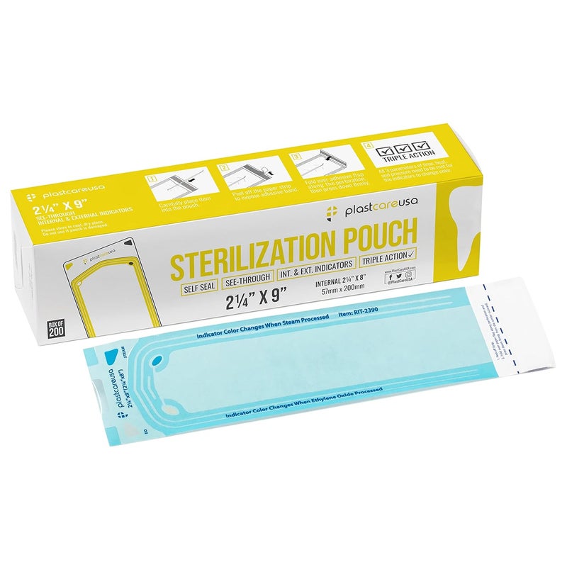 PlastCare USA Store 1000 2.25 x 9 Dental Sterilization Pouches, Sterilizer Autoclave Bags for Sterilizing Instruments and Cleaning Tools, 5 Boxes of 200 - Image 1