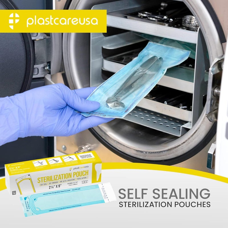 PlastCare USA Store 1000 2.25 x 9 Dental Sterilization Pouches, Sterilizer Autoclave Bags for Sterilizing Instruments and Cleaning Tools, 5 Boxes of 200 - Image 2