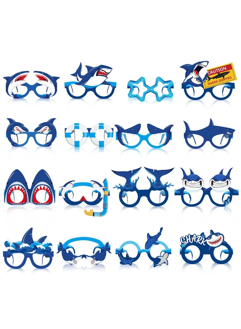 Shark Party Eyeglasses for Kids, Ocean Theme Paper Glasses Photo Props for Birthday Decorations, Under the Sea Party Supplies for Boys Girls Adults, 16 Designs 2 Each - Image 1