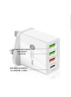 36W USB C PD Fast Charger,4 Ports Type C QC3.0 Wall Charger UK Adapter Plug Compatible (White) - pzsku/ZBCBAA34012B387F99056Z/45/_/1647526297/a25996ad-ad02-475a-a93b-ed5b143b93ef