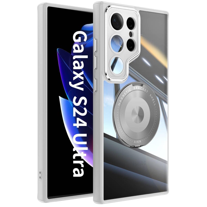غطاء MagSafe بPC باللون رمادي مغناطيسي بوظيفة حامل لـ Samsung S26 Ultra / Samsung S26 مع مغناطيس قوي وحماية من السقوط مع مقاوم للصدمات مع حامل قائم مع مقاوم للخدش - Image 1
