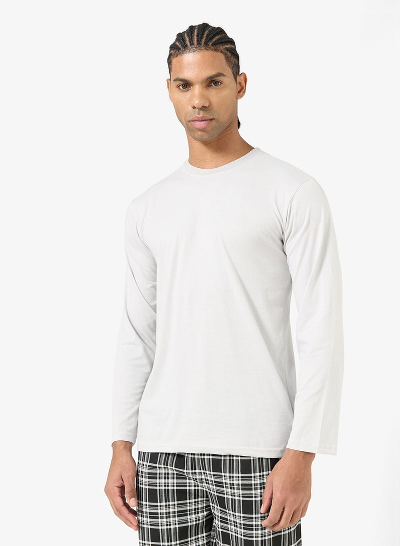Robert Wood Essential Long Sleeve T-Shirt And Checked Pyjamas Set - Image 3
