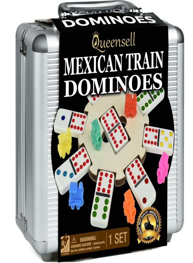 Queensell Mexican Train Dominoes Set with Wooden Hub, Domino Tile Board Games - Double 12 Dominos Set for Family Game Night for Adults and Kids Ages 8 and up (Double 12) - Image 1