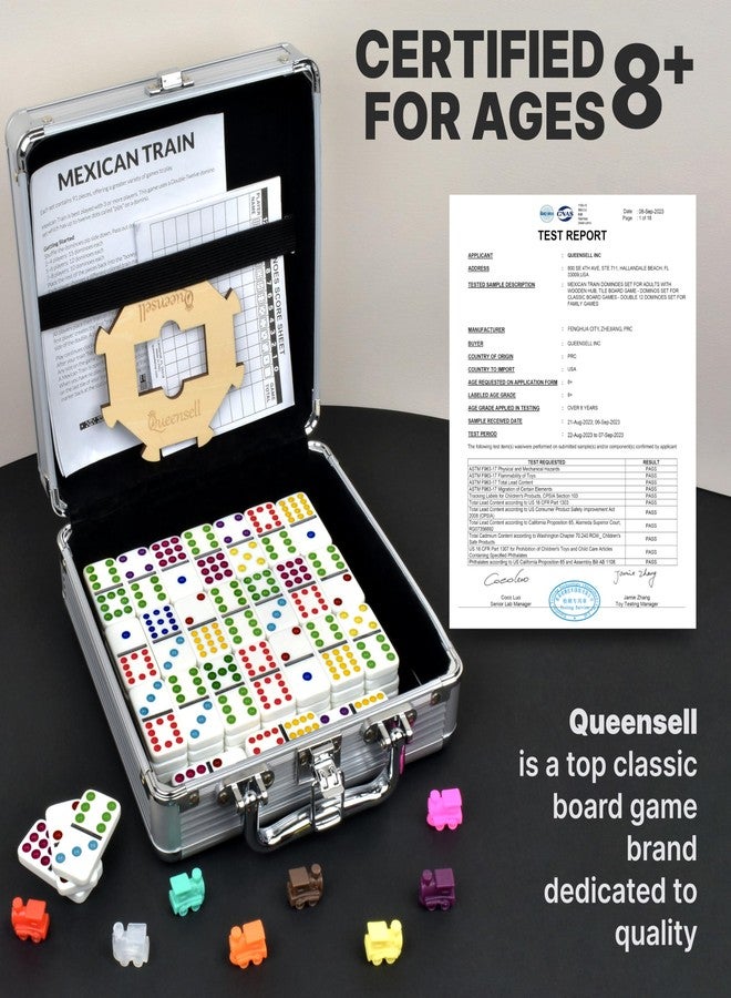 Queensell Mexican Train Dominoes Set with Wooden Hub, Domino Tile Board Games - Double 12 Dominos Set for Family Game Night for Adults and Kids Ages 8 and up (Double 12) - Image 4