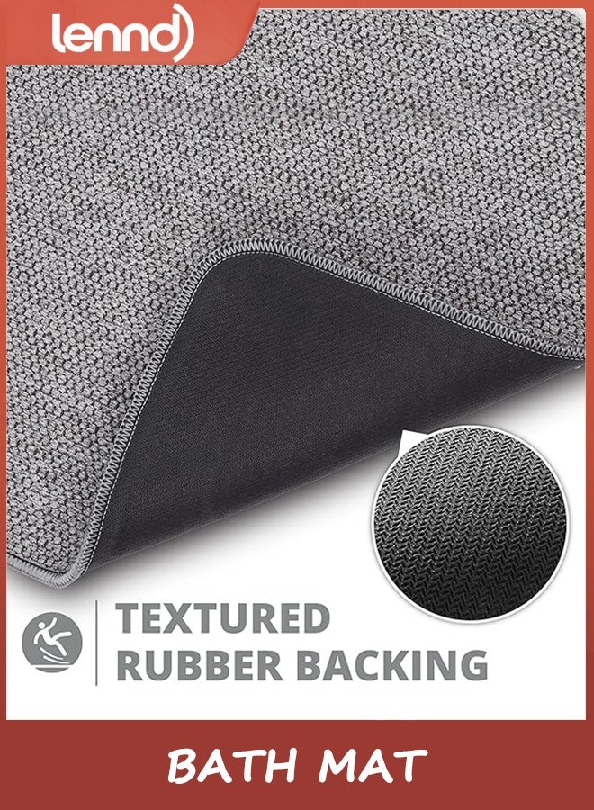 LENND Bath Mat,Ultra Thin Bathroom Rugs,Rubber Bath Mats for Bathroom,No Slip Bath Rugs,Quick Dry,Machine Washable,Low Pile,Absorbent,Shower Outside,Sink,Home Decor Accessories.Grey,40x60cm - Image 2