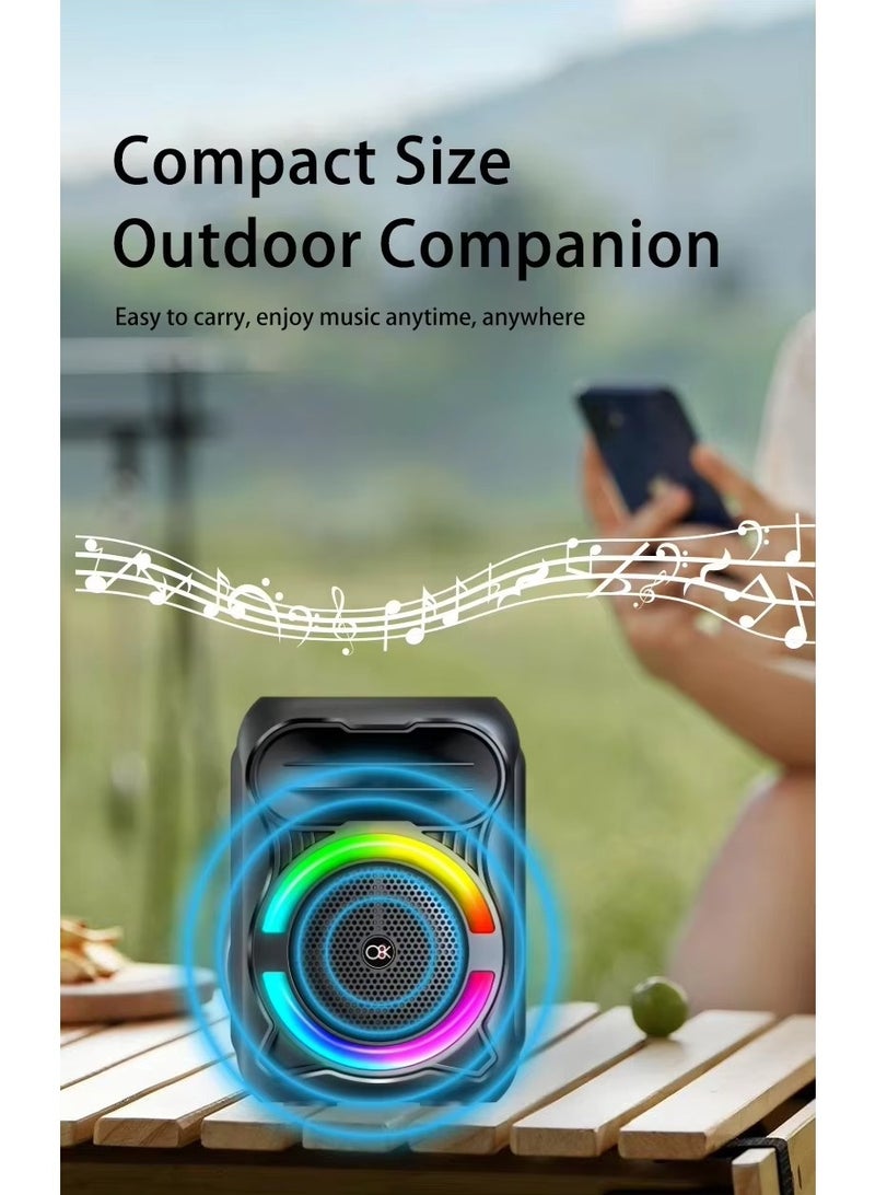 KRAWN Portable Rechargeable Bluetooth Speaker with 4inch Subwoofer, Wireless Speaker with RGB LED Light, Supports AUX, USB, and TF Card Input - Image 4