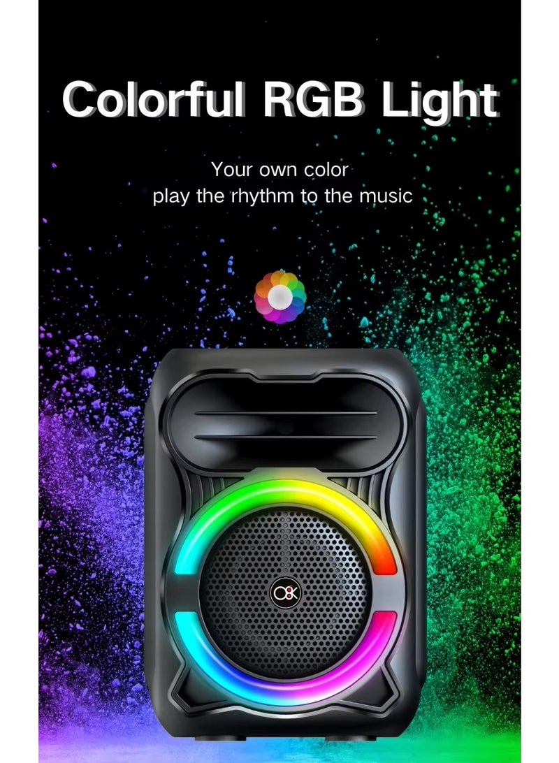 KRAWN Portable Rechargeable Bluetooth Speaker with 4inch Subwoofer, Wireless Speaker with RGB LED Light, Supports AUX, USB, and TF Card Input - Image 3