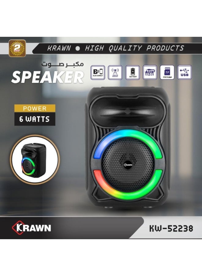 KRAWN Portable Rechargeable Bluetooth Speaker with 4inch Subwoofer, Wireless Speaker with RGB LED Light, Supports AUX, USB, and TF Card Input - Image 2