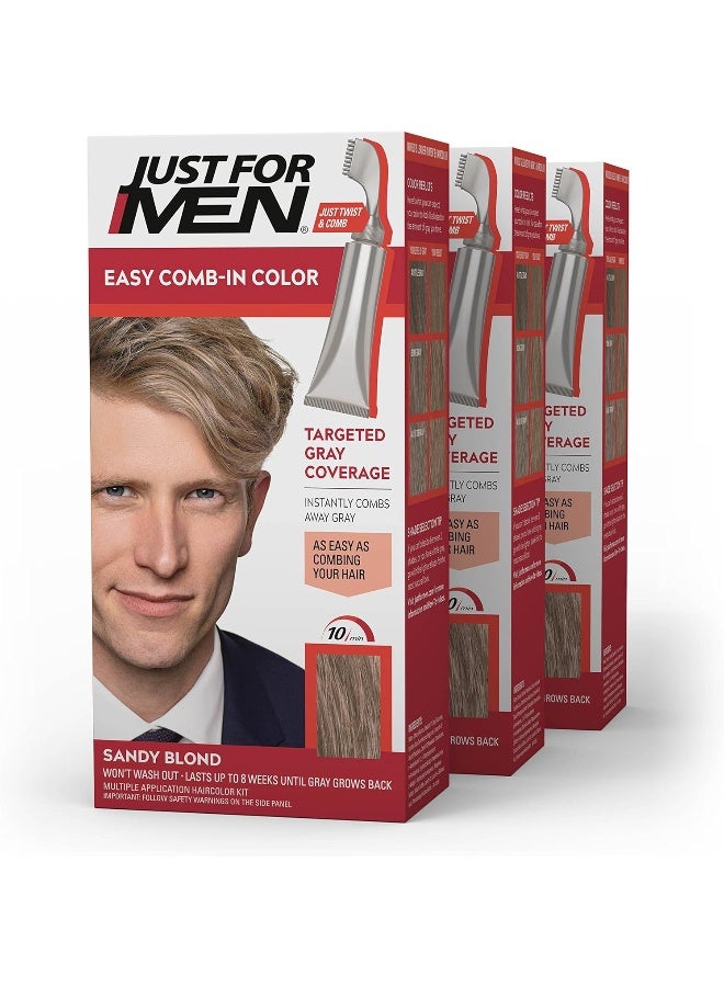 Just For Men Easy Comb-In Color Mens Hair Dye, Easy No Mix Application With Comb Applicator - Sandy Blond, A-10, Pack Of 3 - Image 1