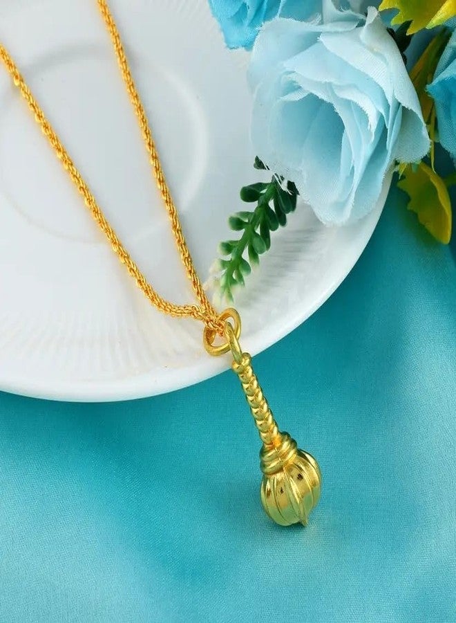 DENICRAAS Gold-Plated Gada Pendant Chain Necklace, Traditional Design,religious pendate, evil protective jewellery Hanumanji gada pendal for men and women - Image 5